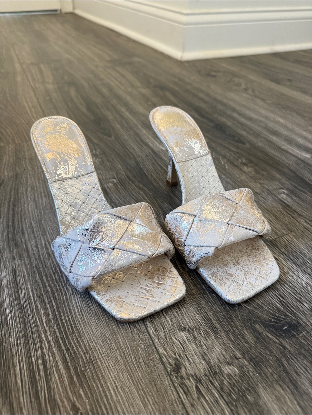 Vince Camuto Metallic Silver Woven Slide Mules